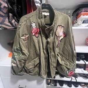 H&M Olive Utility Jacket with Embroidery